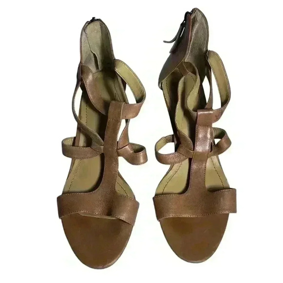 Nine West 10M Zipper Back Open Toe Sandals High Heel Tan - Picture 1 of 12